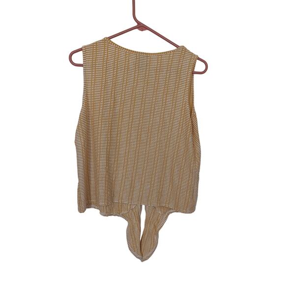 W5 Size Medium M Golden Rod Yellow White Stripes Wooden Button Tie Summer Top - Picture 2 of 9